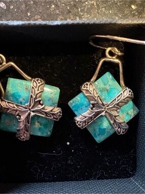 Studio Barse Turquoise Square Cross Drop Earrings
